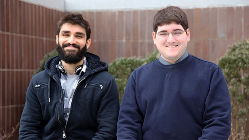 Eshin Jolly (left) and Aryeh Drager ’12 are winners of prestigious NSF Graduate Research Fellowships. (Photo by Corinne Arndt Girouard)