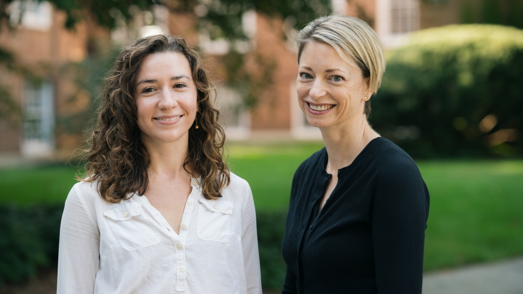 Neuroscience researchers Sophie Wohltjen, Guarini ’21, and Professor Thalia Wheatley