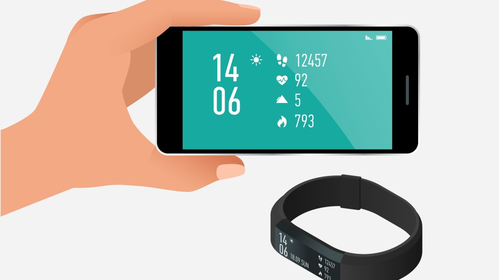Illustration of an activity tracker and a smartphone